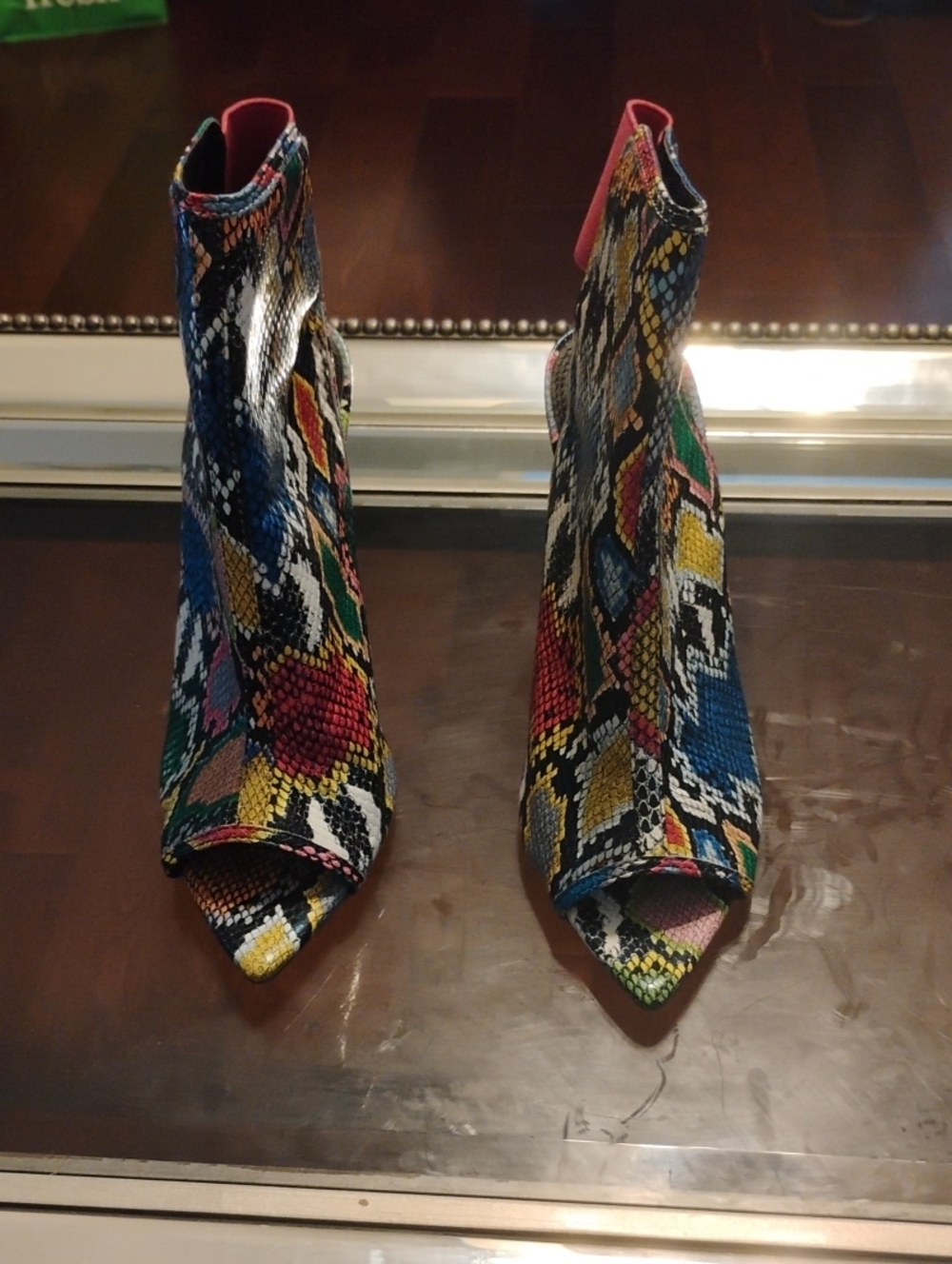 Liliana Multicolor Snake-Print Pointed Toe Ankle Booties